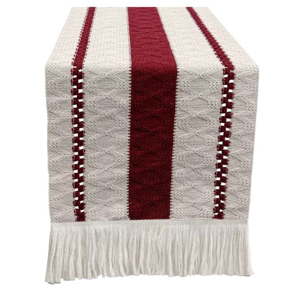 Boho Striped Table Runner with Tassels -180cmx30cm