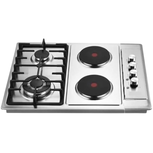 4 Burner Hybrid Hob - 2 Gas + 2 Electric Plate with Cast Iron Pot Stands
