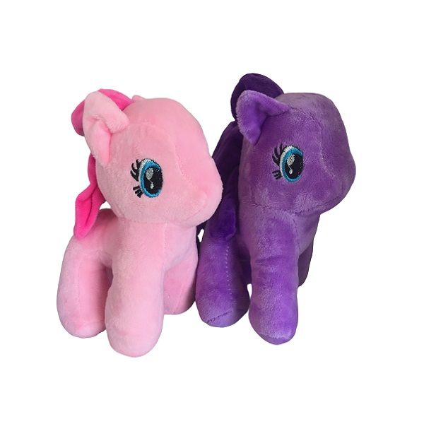 Pink &amp; Purple Pony Plush Stuffed Toy (18cm) Set of 2