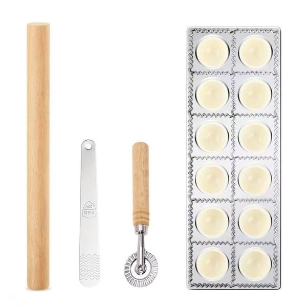 12-Cavity Dumpling Mold Set with Roller, Knife, and Stainless Steel Tools