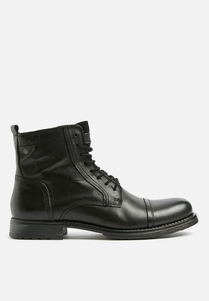 Men's Jack &amp; Jones Russel leather military boot - Black
