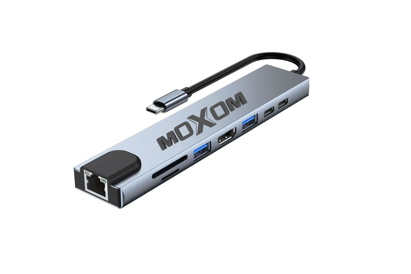 Moxom 8-in-1 USB-C Hub Adapter with 4K HDMI, VGA, SD/TF Card Reader