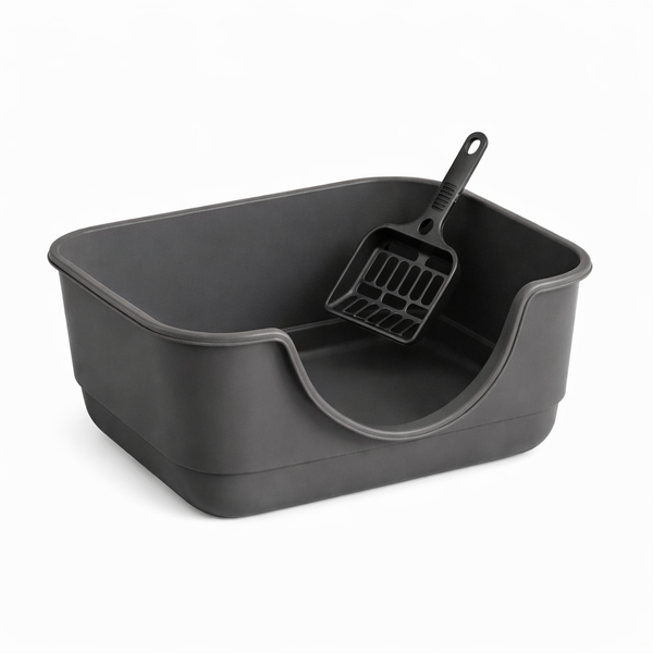 Large Open Cat Litter Tray with Scoop - Grey