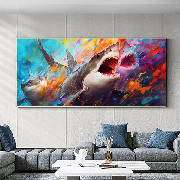 Canvas Wall Art - Shark Frenzy Abstract - 0844