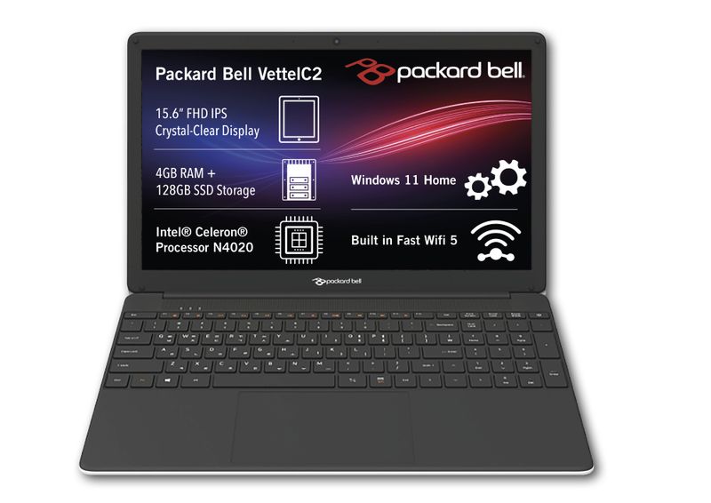 Packard Bell Vettel-C2 15.6" Celeron 4GB 128GB SSD Win 11 Laptop - White