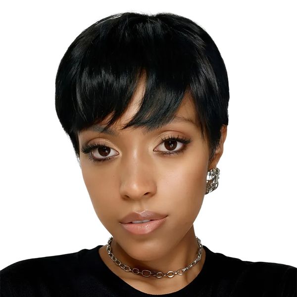 Geebuy Pixie Cut Straight Peruvian Hair Qucik Wear Gift For Mom No Shedding