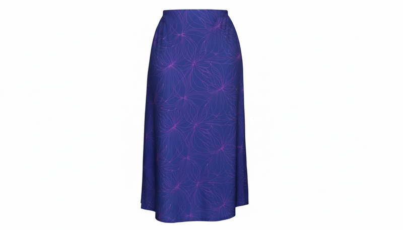 Dark Blue Pink Flower Decorated Maxi Skirt