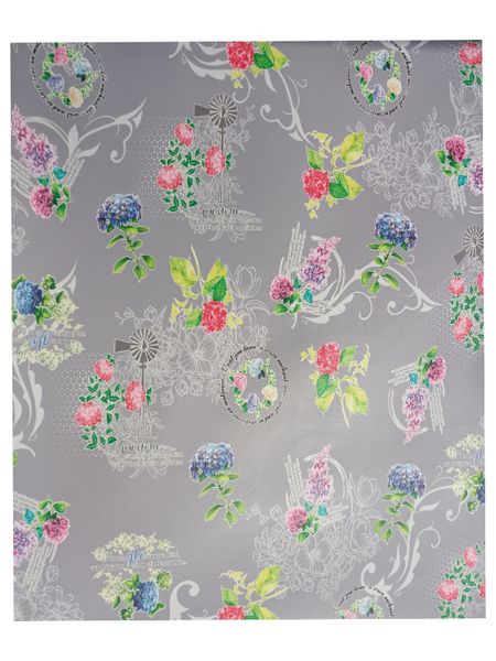 Grey Vinyl Tablecloth Windmill/Flowers - 6-8 Seater - 137x240cm