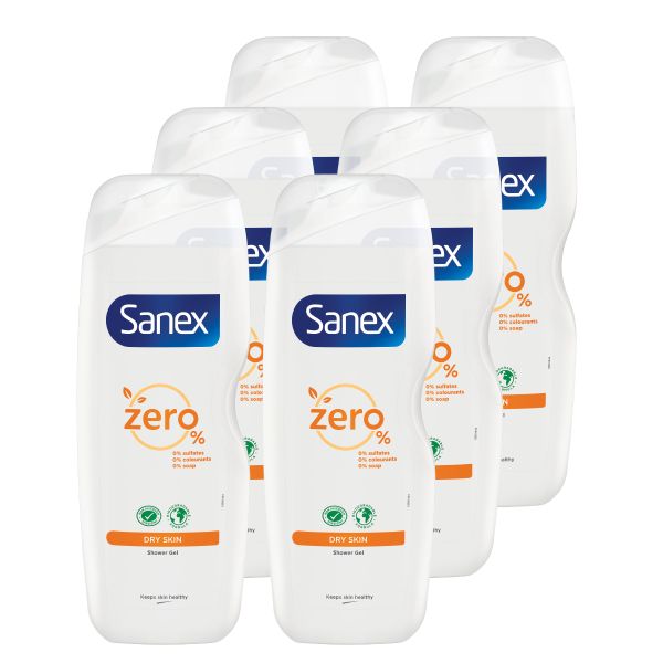Sanex Zero% Dry Skin Shower Gel - Body Wash - 6 x 750ml