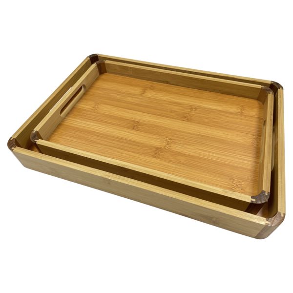 Bamboo Serving Tray with Cut Out Handles - Set of 2