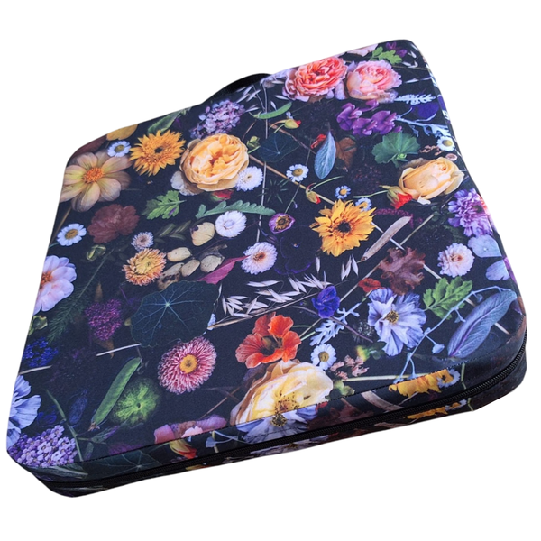 Outdoor Stadium Cushion - Bright Colourful Flowers on black