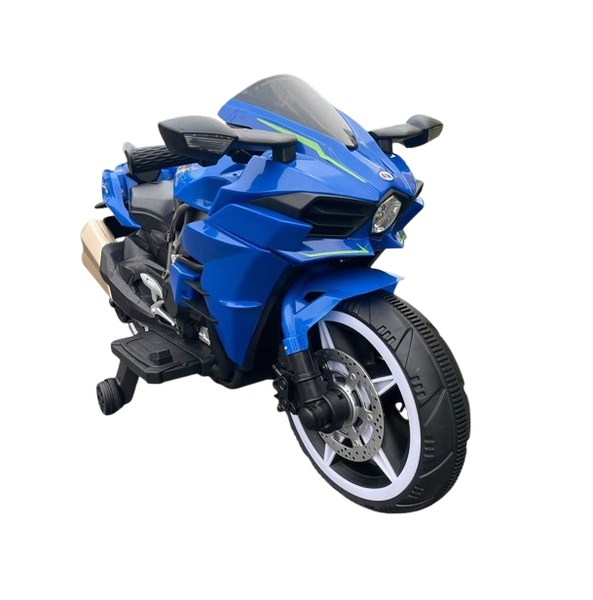 Kids Electric Ride-On Motorcycle with Training Wheels - 12V Battery | Blue