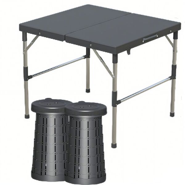 Folding Picnic Table RV Table And 2PCS Telescopic Seat Travel Chair Stool