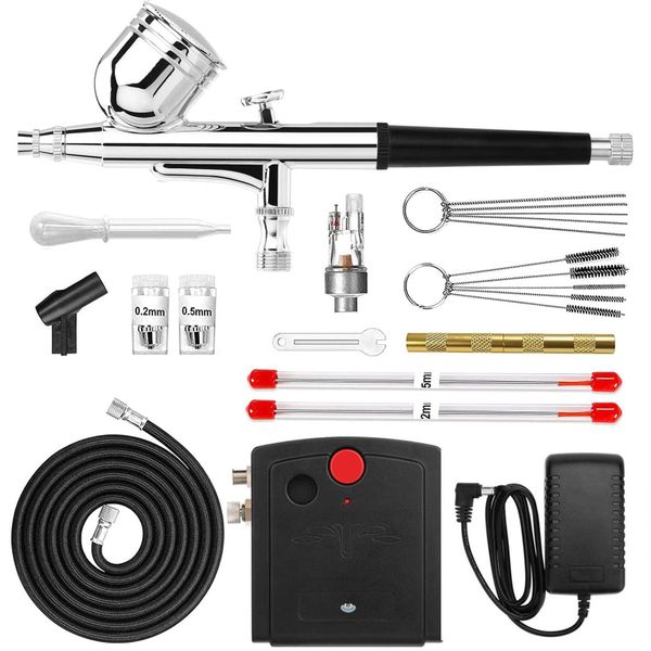Compressor Kit with Airbrush &amp; Cleaning Kit-Mini for Painting