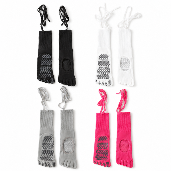Women's Non-Slip Yoga &amp; Pilates Socks with Straps - 4 Pair