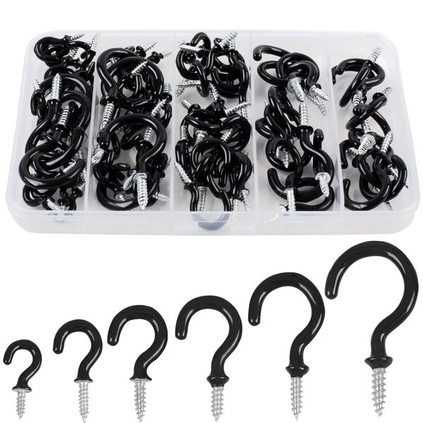 90Pcs Ceiling Hooks kit 6 Sizes Vinyl Coated Screw-in Hooks for Hanging