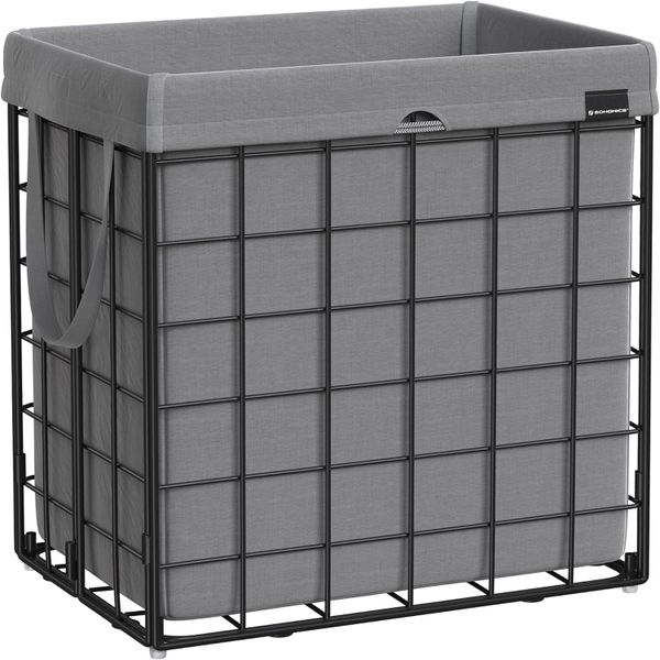 90L Laundry Basket - Foldable, Wire Frame, Breathable Fabric Liner