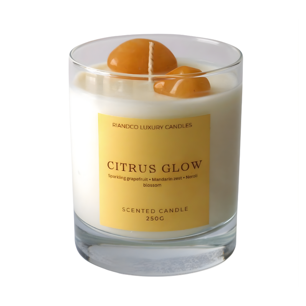 Citrus Glow Crystal Candle - Luxury Soy Candle with Citrine Crystal | 250G