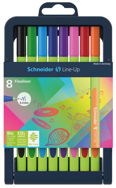 Schneider Line-Up 0.4mm Fineliners - Case Stand of 8 Colours