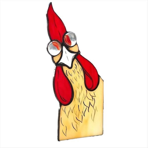 3 Piece Funny Peeping Rooster Window Corner Decor Handmade Stained