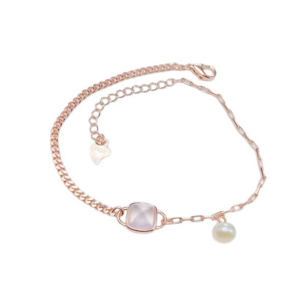 Pink Crystal And Pearl Patchwork Bracelet, Stylish Women's Bracelet