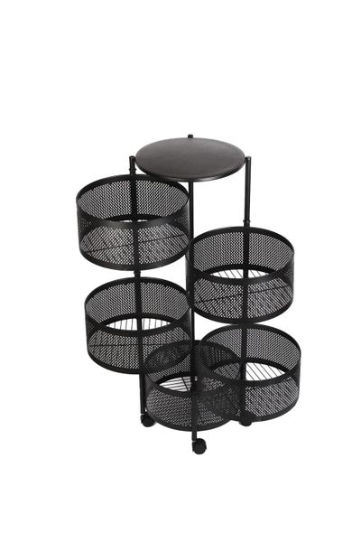 5 Tier Rotatable Mobile Metal Storage Trolley Rack - Black