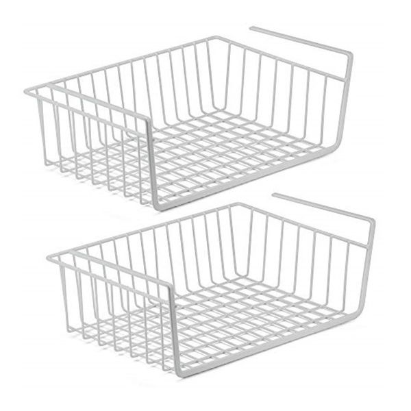 Set of 2 Under Shelf Storage Wire Baskets - White