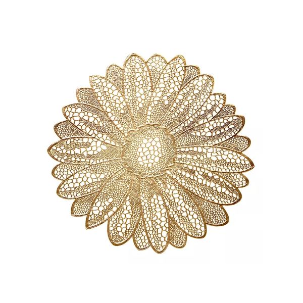 10 Pieces Vinyl Metallic Gold Floral Placemat 38cm - Gold