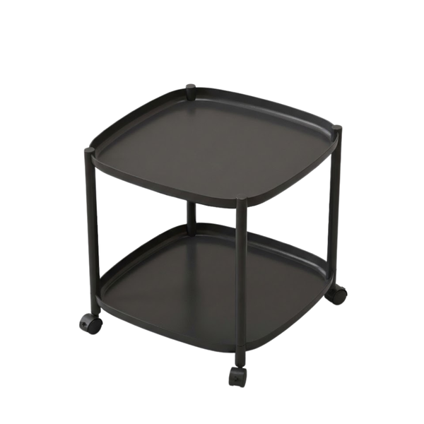 Modern 2-Tier Mobile Side Table &amp; Rolling Storage Cart with Wheels - Black