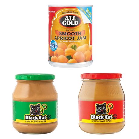 Black Cat Peanut Butter - Smooth + Crunchy + All Gold Smooth Apricot Jam