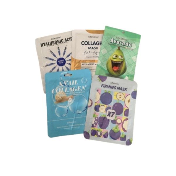 5 Piece Face Mask Sheets ( Hyaluronic Acid Collagen, Firming ,Avocado (2%)