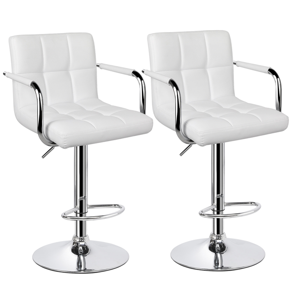 Leather Kitchen Breakfast Bar Stools with Armrest – Set of Two –White