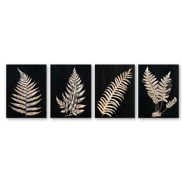 Delicately Carved Wood Art - Ferns - 4 Piece