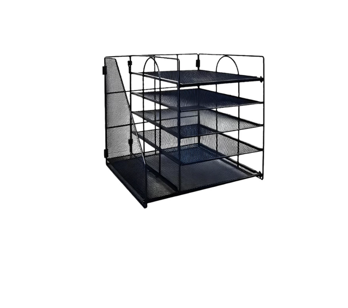 6 Compartments Black Steel Desk Organiser with 5-Tier