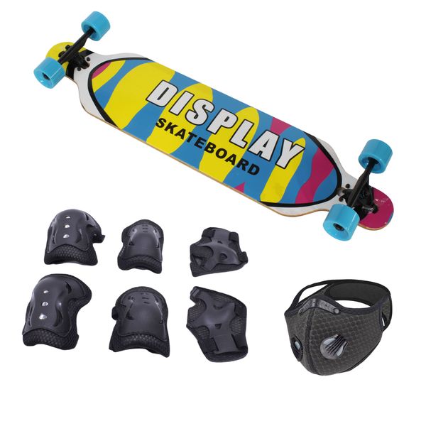 Skateboard 107x23.5cm Longboard &amp; Protective Gear Kit &amp; Mask - Display