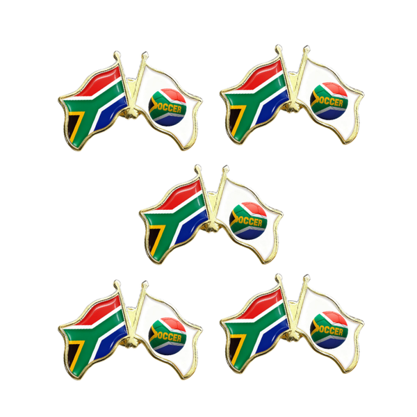 5PK South Africa &amp; Soccer Duo Flag Lapel Pin Badge Souvenier Novelty Gift