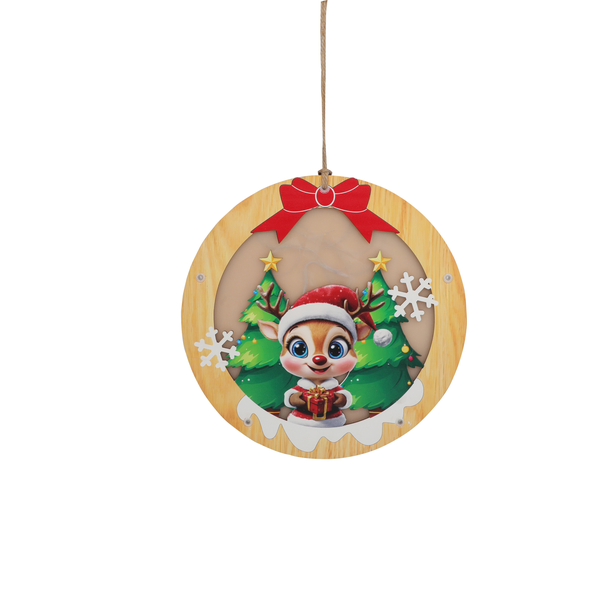 Wooden Reindeer Lighted Hanging Sign-Christmas Decor with Festive Ornament