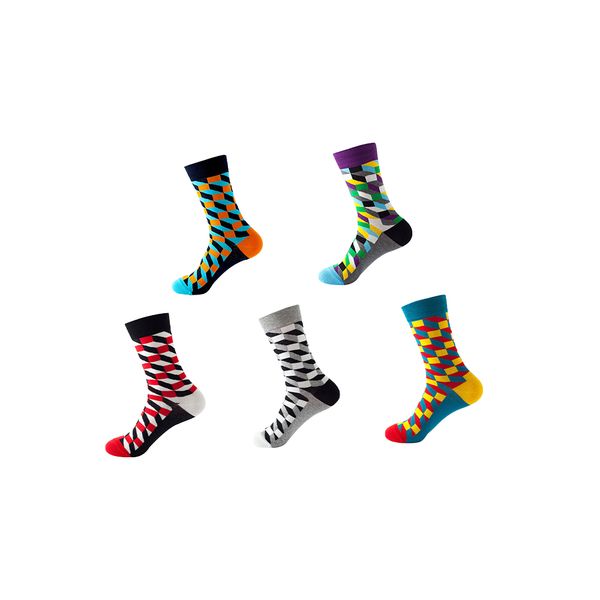 Novelty Pattern Combed Cotton Socks 5 Pairs, Decorative Cotton Socks