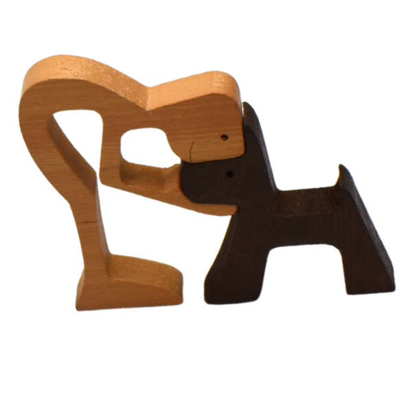 Bestby- Wooden Sculpture Human &amp; Dog Hug Figurine Home Décor Ornament