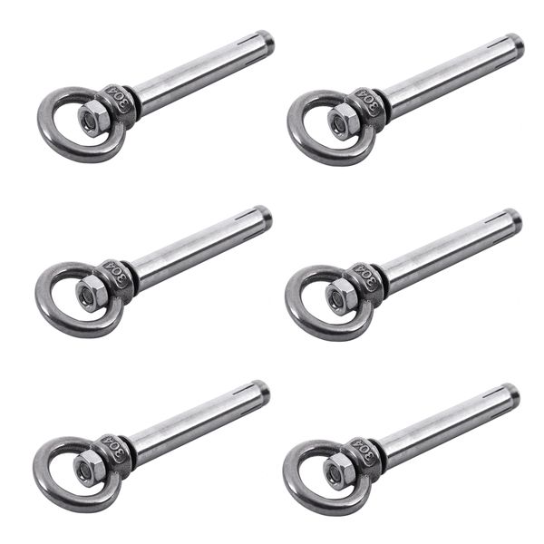 12Pcs Stainless Steel Raw Style Shield Anchor Eye Bolts M6 x 82mm Silver