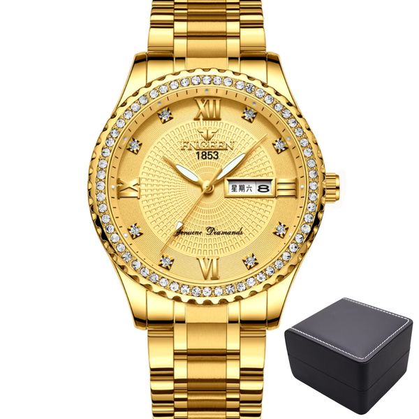 FNGEEN Men Metal Button Formal Wristwatch Waterproof Date Quartz Watches
