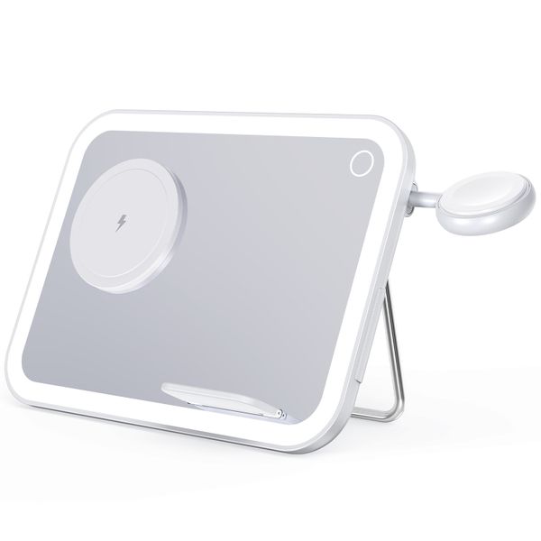 3-in-1 Magnetic Wireless Charger with Cosmetic Mirror and Phone Stand