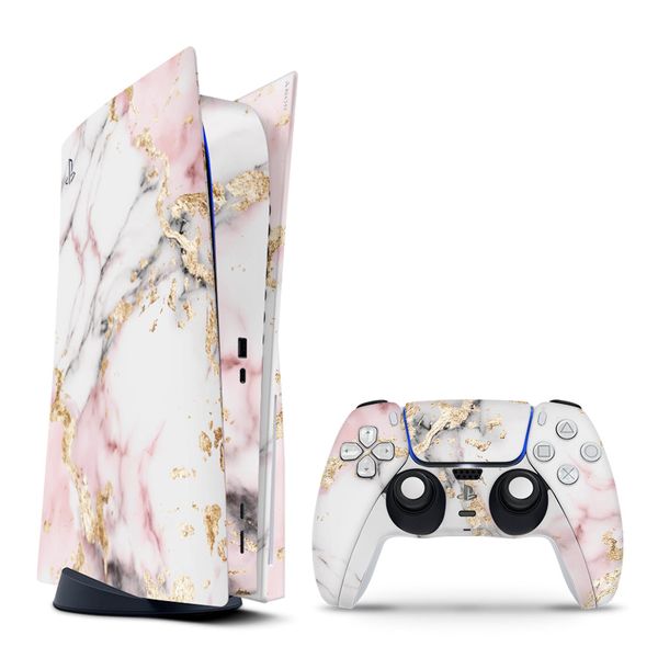 Decal Skin Compatible with PS5 (Disc) - White Pink Marble Gold (Decal Only)
