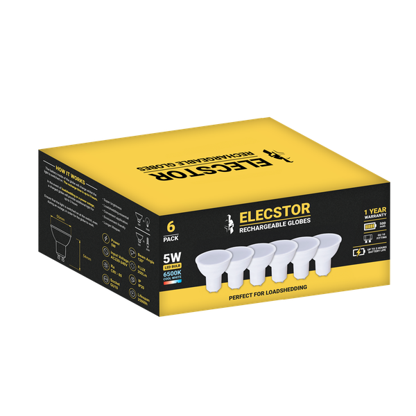 Elecstor GU-10 5W Rechargeable cool white - 6 PACK