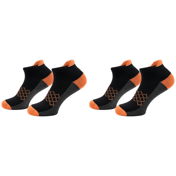 Men's Breathable Cushioned Low-Cut Athletic Socks - 2 Pack - Black/Orange