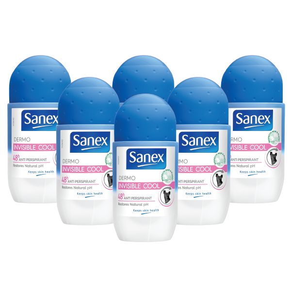 Sanex Dermo Invisible Cool Antiperspirant Roll On - Bulk Offer - 6-Pack - 50ml