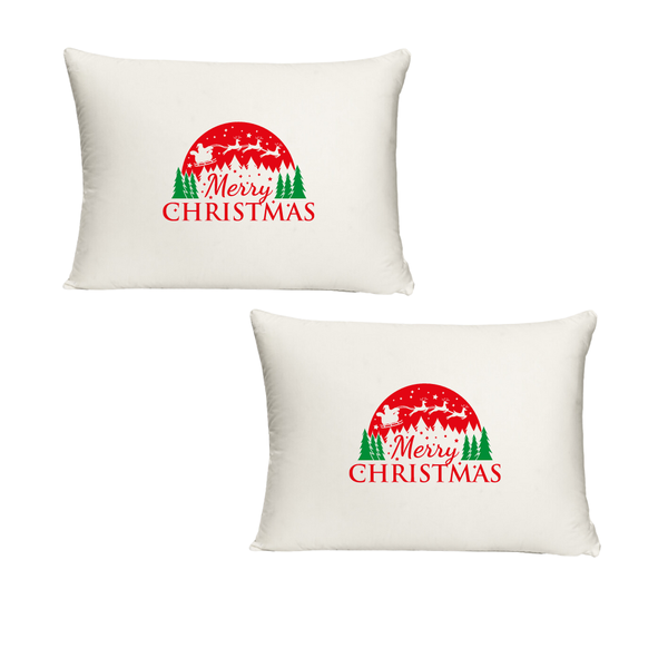 Merry Christmas and Reindeer Twin Set White Polyester Pillowcases