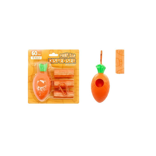 Portable Carrot-Shaped Poop Bag Dispenser With 4 Rolls Of Bags