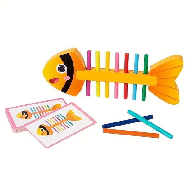 Montessori-inspired STEM Wooden Fishbone Colour Sorting Educational Puzzle