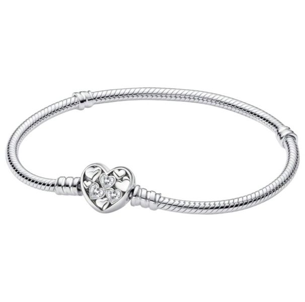 17Cm - S925 Sterling Heart-Shaped Charm Bracelet - Silver
